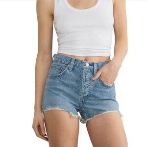 Aritzia Denim Forum 90's Vintage Cut Off Denim Jean Shorts Womens 27 Blue Button